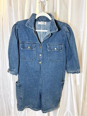 NOR Dark Blue Denim Jumpsuit Romper with Patch Pockets